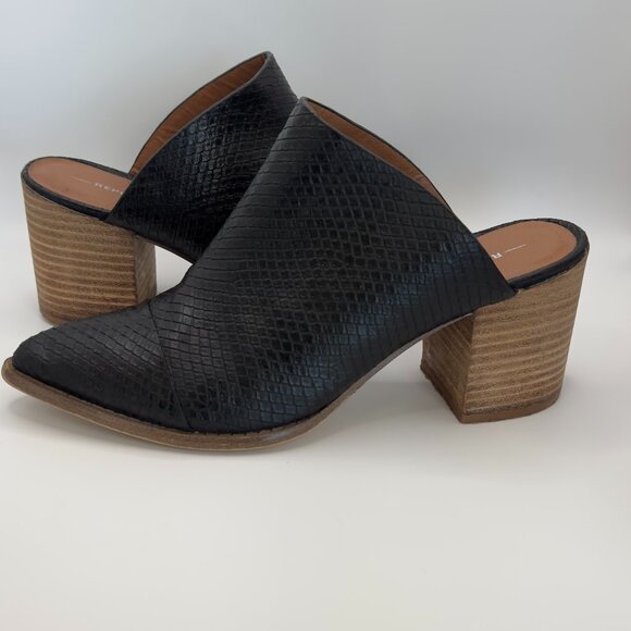 Report Pointed Toe TOSH Mule Block Heel Black Snakeskin Texture Print Sz. 7.5 - Picture 8 of 9